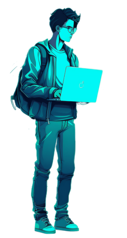 A boy with laptop in hands