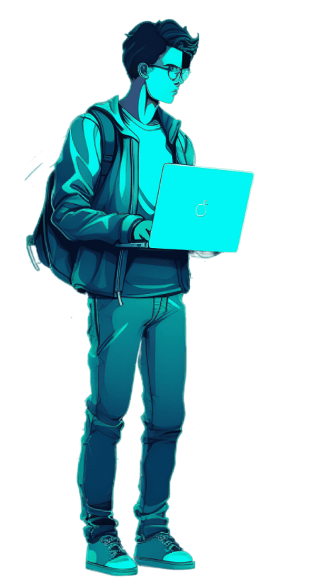 A boy with laptop in hands