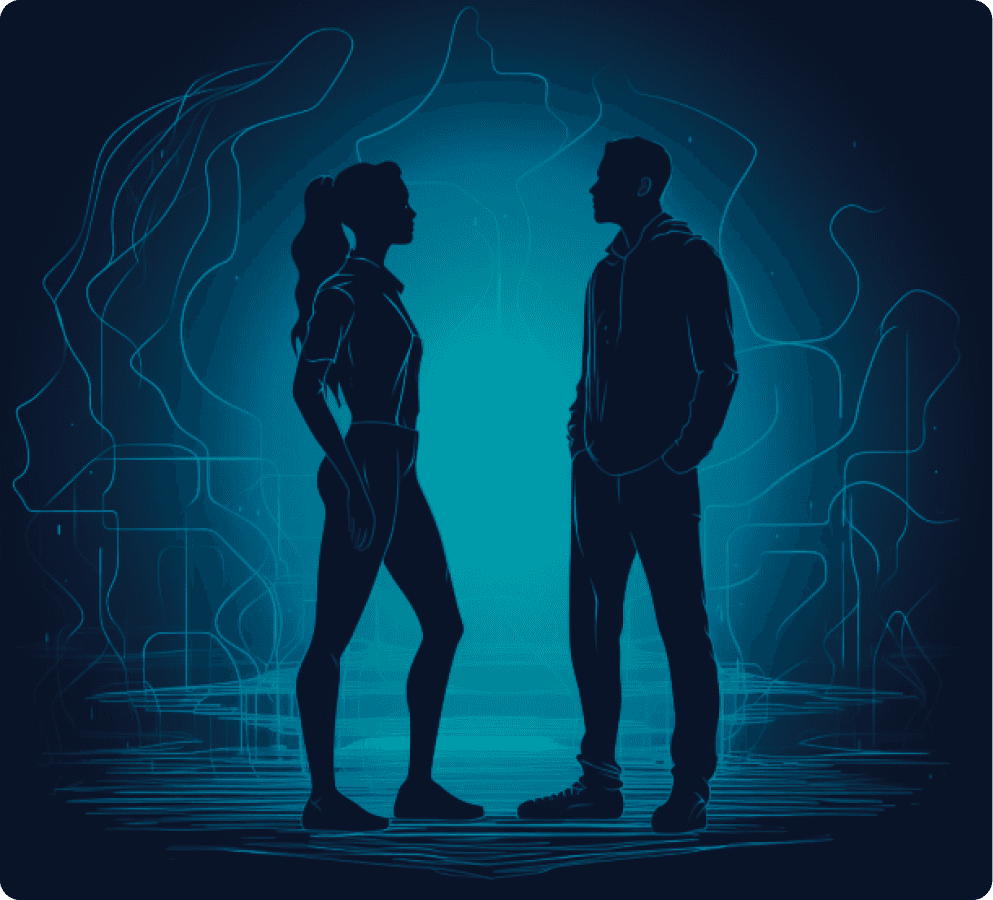 A man and woman standing and talking